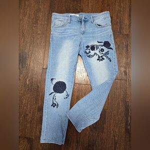 Pilcro and the Letterpress Light Wash Skinny Jeans with Navy Floral Embroidery